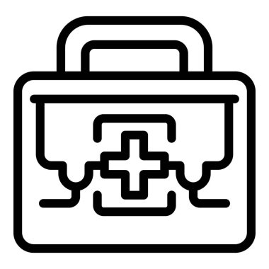 İlk yardım çantasının ikon ana hatları vektörü. Deniz sigortası. Yanan kaza