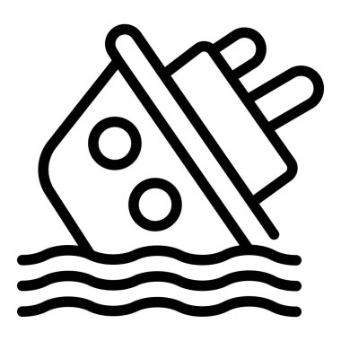 Denizci gemisi felaket ikonu ana hat vektörü. Gemi enkazı. Okyanus sigortası