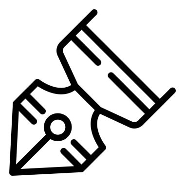 Mürekkep batırma kalem simgesi taslak vektörü. Metalik kalem çiziyorum. Antika yazar enstrümanı