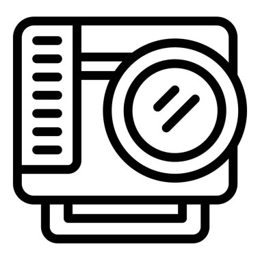 Dış mekan kamera ikonu ana hat vektörü. Macera kayıt kamerası. Çoklu ortam modern aygıtı