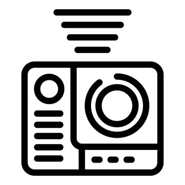 Çok yönlü kamera simgesi ana hatlı vektör. Profesyonel aksiyon kamerasına geç. Modern çekim kamerası