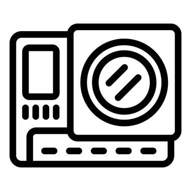 Atletik kamera ikonu ana hatlı vektör. Aksiyon multimedya kamerası. Etkinlik kamerası aracı