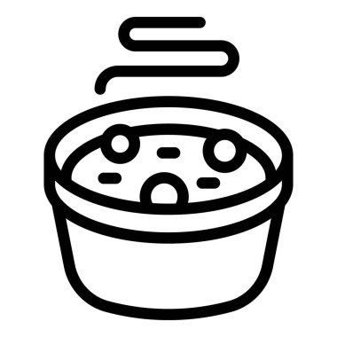 Sıcak borç çömleği ikonu ana hatları vektörü. Geleneksel sebze çorbası tarifi. Pancar çorbası.