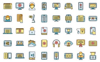 Çevrimiçi eğitim simgeleri ana hatları belirle. Mesafe. Sınıf eğitimi renk çizgisi izole edildi