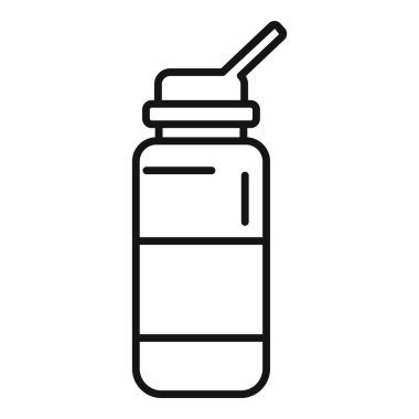 Güçlü iksir antiviral ikon ana hatları vektörü. İlaç tedavisi. Aşılama sistemi camı