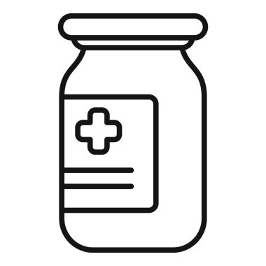 Güçlü iksir tıbbi ikon ana hatları vektörü. İnsanlar uyuşturucu kullanır. Terapi dozaj aşısı.