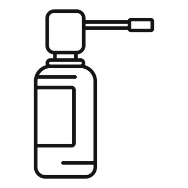 Sprey şişe ikonu ana hatları vektörü. Dozaj vitamini bağışıklığı. Bakteri mikrobu iğnesi.