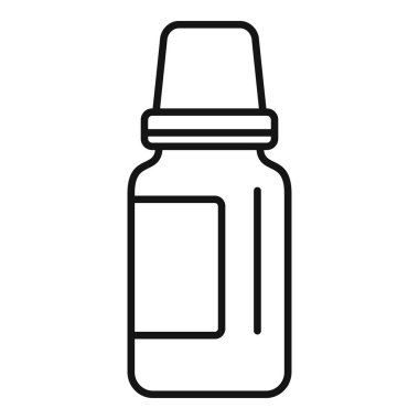 Tıbbi şişe ikonu ana hatları vektörü. Güçlü iksir vitamini. Sistem iğnesi çözümü