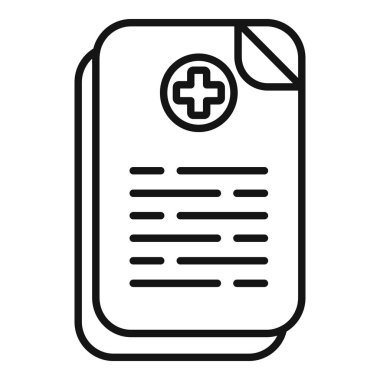 Hasta sağlık kartı ikonu ana hatları vektörü. Yiyecek durumu. Tesisin konumu