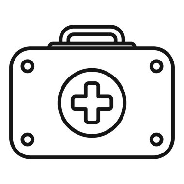 İlk yardım çantasının ikon ana hatları vektörü. İlaç tedarikçisi. Sağlık hizmetleri tedavi yeri