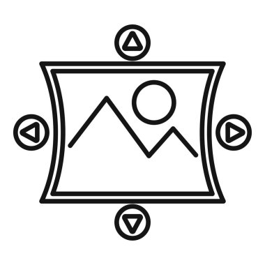 Panorama sanal tur ikonu ana hatları vektörü. Eğitim gerçek bir yürüyüş. Derece döndür