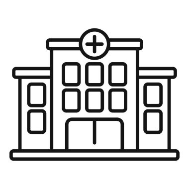 Hastane binası ikon ana hatları vektörü. Tarayıcı insan. Radyoloji taraması