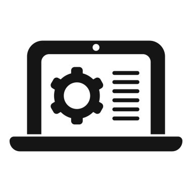 Laptop dişli genel görünüm simgesi basit vektör. Tek başına çalışan bir teknisyen. Çift bellek mobil