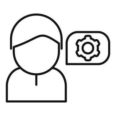 Adam teknik genel bakış ikon ana hatları vektörü. Veri desteği. Fonksiyon koyu dişli