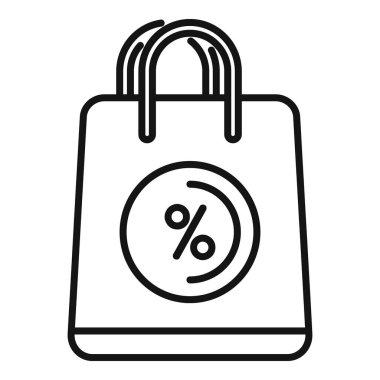 İndirimli kağıt torba ikonu taslak vektörü. Promosyon etiketi dükkanı. Sıcak tatil