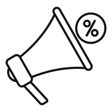 Megafon satışı etiketi ana hatları vektörü. Resim teklifi. Tanıtım etkinliği anlaşması