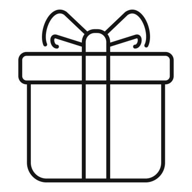 Hediye kutusu simgesi ana hat vektörü. Paket anlaşması terfisi. Kart zarif oranı