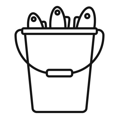 Bir kova dolusu balık ikonu ana hatları vektörü. Buzlu gün sezonu. Açık hava manzarası