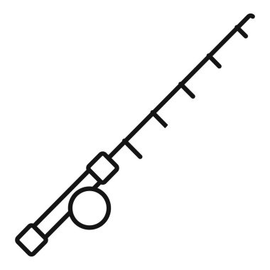 Uzun buz balıkçılığı çubuğu ikonu ana hatları vektörü. Doğa festivali. Boş zaman aktivitesi