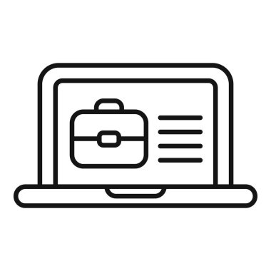 Laptop arama adayı ikon ana hatları vektörü. Gelişmiş biri. En iyi insan uzmanı