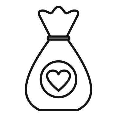 Para çantası bağış ikonu ana hatları vektörü. İnsanlar destek oluyor. Ödeme projesi