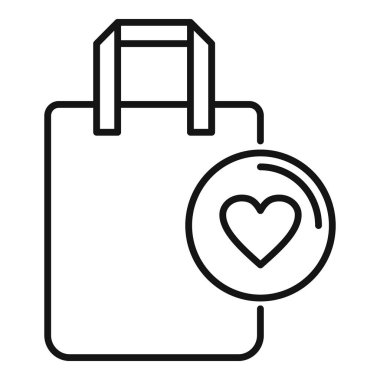 Favori kağıt torba ögesi ana hatları vektörü. Dilek listesi kişisel. Pozitif aşk dükkanı