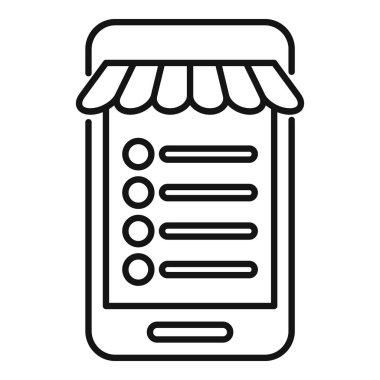 Akıllı telefon çevrimiçi dükkan ikonu ana hatları vektörü. Kişisel istek listesi. Dükkan ek bakım