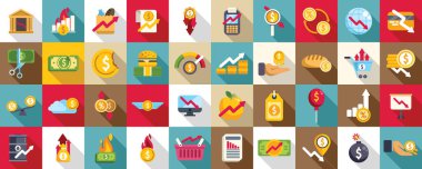 Inflation icons set flat vector. Cost increase money. Business gold rise value clipart