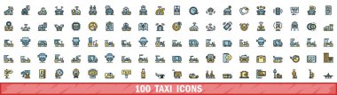 100 taxi icons set. Color line set of taxi vector icons thin line color flat on white clipart