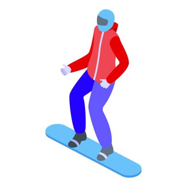 Snowboard sporcusu ikon izometrik vektörü. Sezon eğlencenin tadını çıkar. Kar yağışı molası