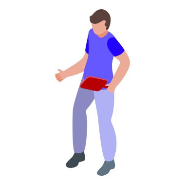Erkek picleball oyuncusu ikon izometrik vektörü. Marka maskotu. Oyuncu takım uygunluğu