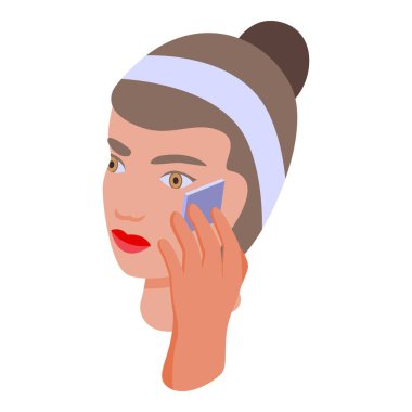 Kozmetik yüz bakımı ikonu izometrik vektörü. Güzel kız makyajı. Kadın temizleyici.