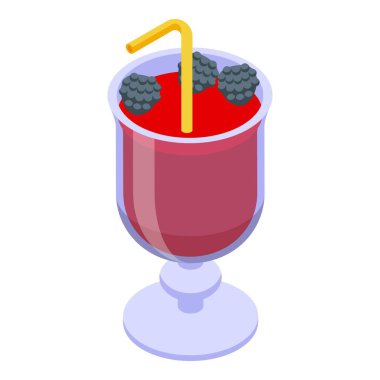 Berry alkolik kokteyl ikonu izometrik vektörü. Votka yazı. Restoran camı.