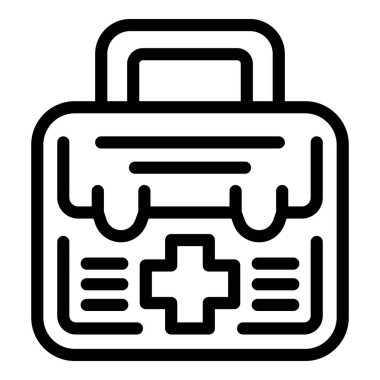 Cankurtaran Yardım Kiti ikonu ana hatları vektörü. Sahil şeridi acil servisi. Köpekbalıklarına dikkat edin!