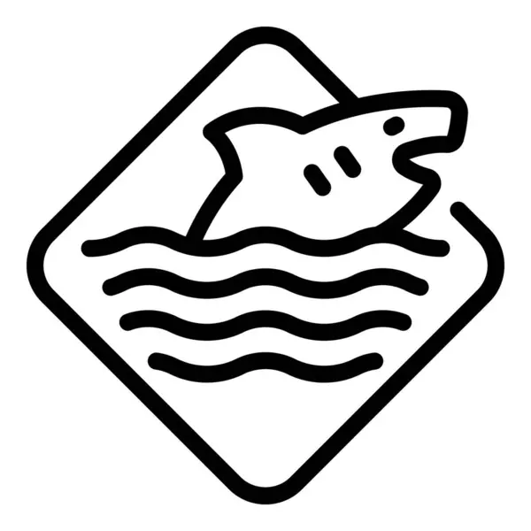 Dejte Pozor Ikonu Žraloci Obrys Vektoru Varování Mořském Pobřeží Varovný Stock Vektory