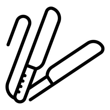 Saç şekillendirme aracı simgesi ana hatları vektörü. Saç kesimi moda bakım cihazı. Saçımı düzeltiyorum.