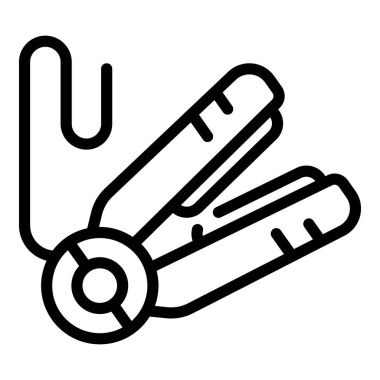 Saç düzleştirme aygıtı ikon ana hatları vektörü. Salon stili enstrüman. Keratin saç bakım aracı