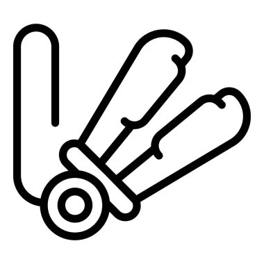 Saç şekillendirme ikon ana hatları vektörü. Keratin cihazı tımarlanıyor. Güzellik malzemeleri.