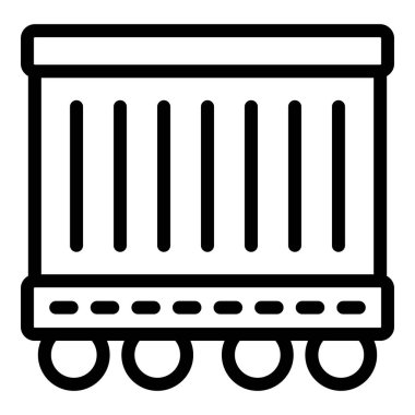 Yük vagonu konteynırı ikonu ana hat vektörü. Tren nakliyesi var. Kargo malları dağıtımı