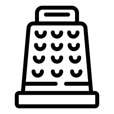 Grater simgesi ana hat vektörü. Metalik mutfak aleti. Akşam yemeği malzemesi