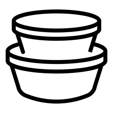 Yemek zamanı araçları simge ana hatları vektörü. Plastik yemek kutuları. Mutfak depolama gemileri