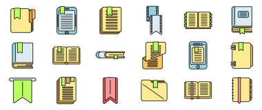 Yer imi simgesi ana hatları vektörü. Sözlük kitabı. İnce çizgi rengini oku