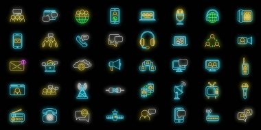 İletişim simgesi ana hat vektörü. Müşteri yönlendirmesi. Müşteri pazar neon rengi izole edildi