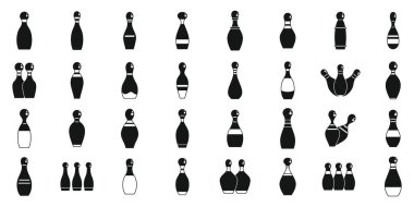 Skittles simgeleri basit vektör ayarlar. Spor maçı kasesi. Sokak çekim ekipmanları