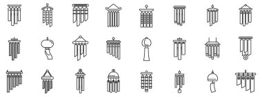 Wind chime icons set outline vector. Home wave sound. Music gold material clipart