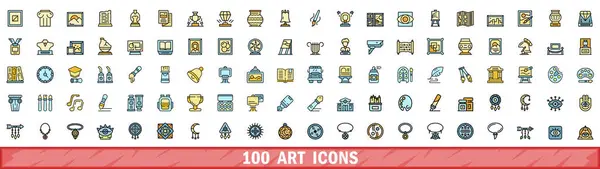 stock vector 100 art icons set. Color line set of art vector icons thin line color flat on white