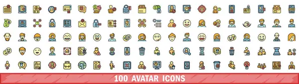 100 Avatarikoner Inställda Färg Linje Uppsättning Avatar Vektor Ikoner Tunn — Stock vektor