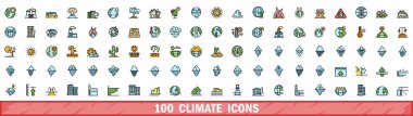 100 iklim simgesi belirlendi. İklim vektörü simgelerinin renk çizgisi beyaz üzerine ince çizgi rengi