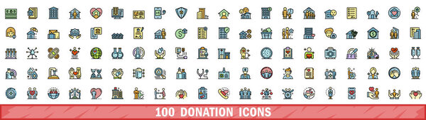 Набор иконок для пожертвований. Цветовая линия набор векторов пожертвования иконы тонкой линии цвета плоской на белом