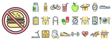 İnce simgeler dış hat vektörünü ayarlar. Kilo kaybı. Yağ ince çizgi renginde düz yalıtılmış